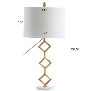 Diamante 29.5" Modern Gilt Metal with Marble Base LED Table Lamp - JONATHAN Y